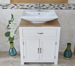 Bathroom Vanity Cabinet Painted White Unit - Oak Top Ceramic Basin 502Pcb016