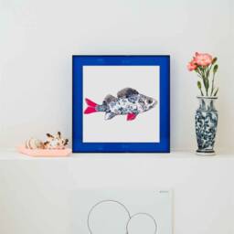 Funky Fish Sea Bass in White - Neon Colored Acrylic Frame - thumbnail 2