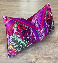 Geo Flower Velvet & Red Harris Tweed Oblong Cushion