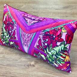 Geo Flower Velvet & Red Harris Tweed Oblong Cushion - thumbnail 3