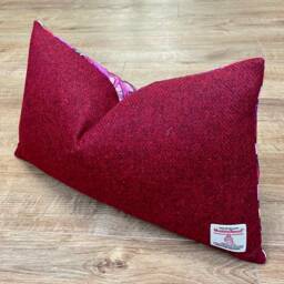 Geo Flower Velvet & Red Harris Tweed Oblong Cushion - thumbnail 2