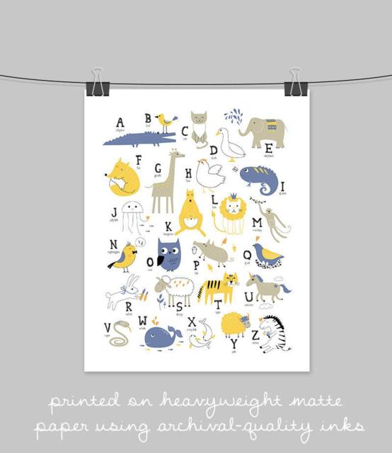 Animal Alphabet Wall Art Yellow, Blue & Gray Nursery Print - image 1