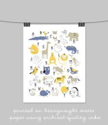 Animal Alphabet Wall Art Yellow, Blue & Gray Nursery Print - thumbnail 1