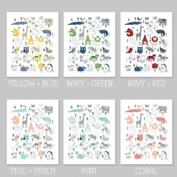 Animal Alphabet Wall Art Yellow, Blue & Gray Nursery Print - thumbnail 2
