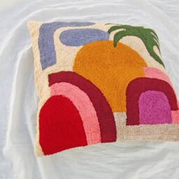 Handmade Crewel Embroidered Pillow Cover Boho Textured Cotton Cushion - 16x16 Inches - thumbnail 2