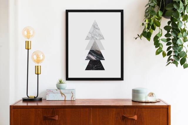 Triangles Art, Geometric Triangles, Modern Poster Print, Abstract Nordic Poster, Marble Wall Decor - image 1