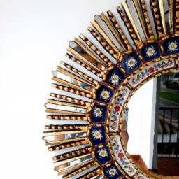 Peruvian Dark Blue Sunburst Mirror 60 cm Handmade Wall Decor - Carved Wood Round Statement For Living Room Bathroom - thumbnail 3