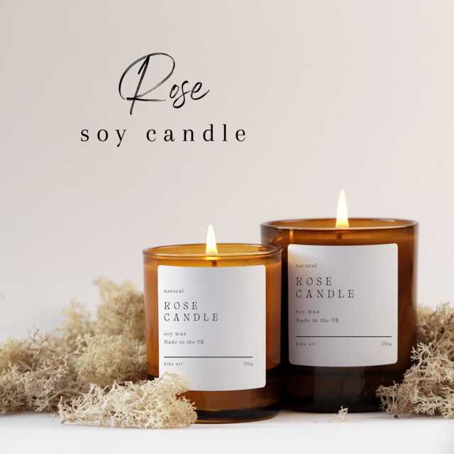 Rose Soy Candle 20Cl/30Cl Amber Refillable Glass Jars Refills Perfect Gift For Her Birthday Personalised Gifts - image 1