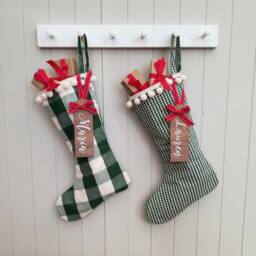 Personalised Green Check Gingham Christmas Santa Stocking - thumbnail 4