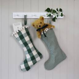 Personalised Green Check Gingham Christmas Santa Stocking