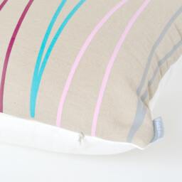 Geometric Linen Pillow Cover Beige With Colorful Stripes, 12x20 - thumbnail 3