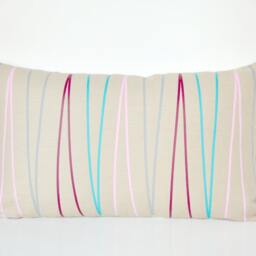 Geometric Linen Pillow Cover Beige With Colorful Stripes, 12x20 - thumbnail 2