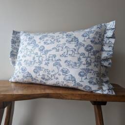 French Country Blue Ruffled Cushion Cover Farmhouse Animal Frilly Pillow - thumbnail 2