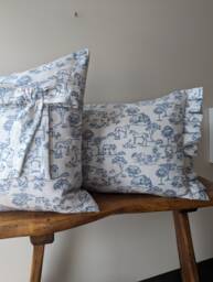 French Country Blue Ruffled Cushion Cover Farmhouse Animal Frilly Pillow - thumbnail 1