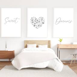 Bedroom Wall Art, Sweet Dream Prints, Grey Decor, Neutral Art Posters, Heart Set Of 3 Posters - thumbnail 2