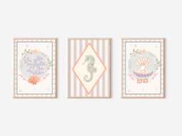 Bright Pastel Ocean & Shell Themed Prints For A Nursery, Little Girls Room Or Playroom. - Prints Only, Unframed - thumbnail 1