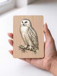 Snowy Owl Art Print - Vintage White Arctic Wall Pine Wooden Postcard - thumbnail 1