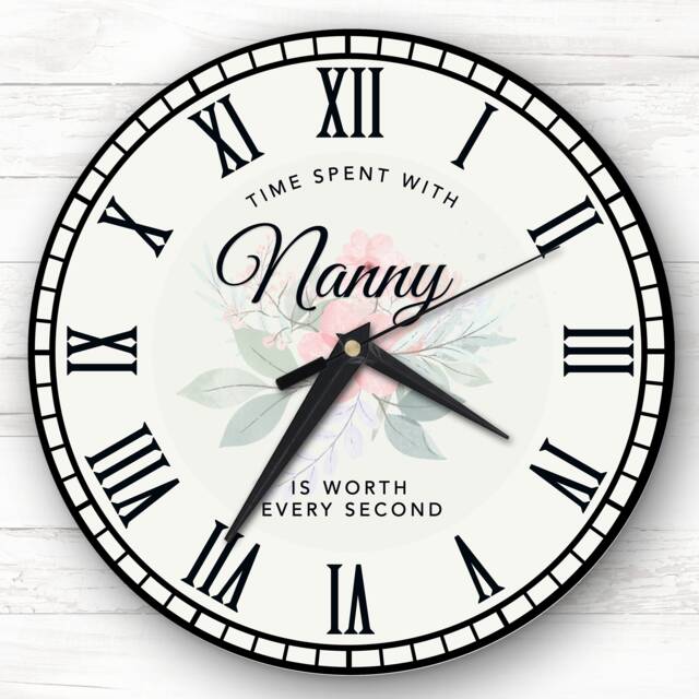 Time Spent With Nanny Pink Floral Personalised Gift Clock - image 1