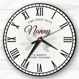 Time Spent With Nanny Pink Floral Personalised Gift Clock