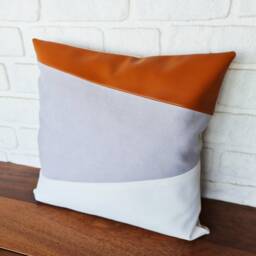 Mid-Century Burnt Orange Vegan Leather Pillow Cover Modern Scandinavian Design - thumbnail 2