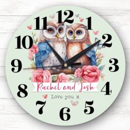Owl Couple Love Birds Valentine's Day Gift Anniversary Green Personalised Clock - thumbnail 1