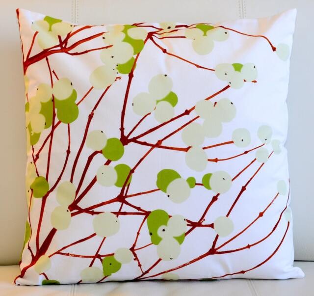 Handmade Snow Berry Pillow Cover, Scandinavian Botanical Cotton Cushion - 18x18 Inches - image 1