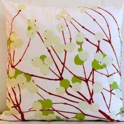 Handmade Snow Berry Pillow Cover, Scandinavian Botanical Cotton Cushion - 18x18 Inches - thumbnail 2