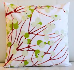 Handmade Snow Berry Pillow Cover, Scandinavian Botanical Cotton Cushion - 18x18 Inches - thumbnail 1