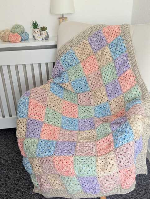 Pastel Granny Square Crochet Blanket, Handmade Cottagecore Throw, Soft Farmhouse Afghan - image 1