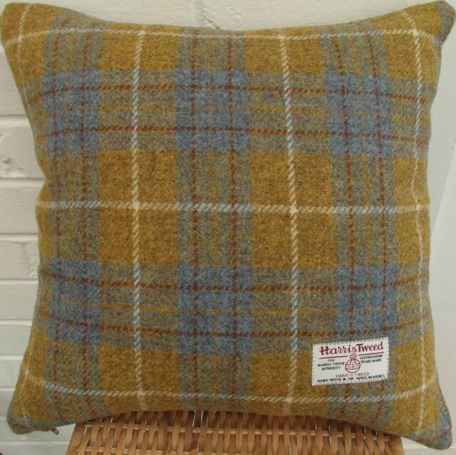 Authentic Harris Tweed Fabric Cushion Cover 100% Wool - 16In X & 18In Ref Cc209 Mustard