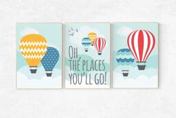 Hot Air Balloon Nursery Print Set Baby Room Wall Art - thumbnail 1