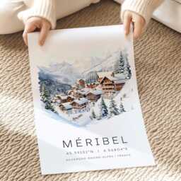 Meribel Travel Print, M??ribel Ski Les 3 Vall??es, Skiing Gift For Skier, Gifts, Wall Art - thumbnail 2
