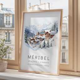 Meribel Travel Print, M??ribel Ski Les 3 Vall??es, Skiing Gift For Skier, Gifts, Wall Art - thumbnail 3