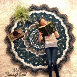Large Crochet Rug - Round Area Lace Wedding Gift Nursery Mat Rustic Farm Circular Entryway Decor - thumbnail 3