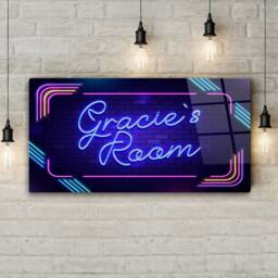 Personalised Neon Print Room Sign - Purple Disco Theme. Gloss Metal Wall Art - thumbnail 4