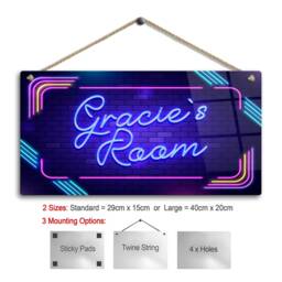 Personalised Neon Print Room Sign - Purple Disco Theme. Gloss Metal Wall Art - thumbnail 2