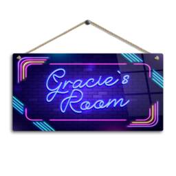 Personalised Neon Print Room Sign - Purple Disco Theme. Gloss Metal Wall Art - thumbnail 1