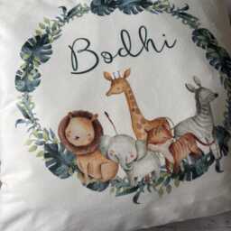 Personalised Baby Name Cushion Cover Safari Animals, Jungle Nursery Pillow, Custom Kids 40x40 - thumbnail 4