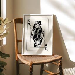 Queen Of Hearts Print - Black Line Art Home Decor Lucky Playing Card Bedroom Wall Cute Retro Poster Friend Gift Unframed - thumbnail 3