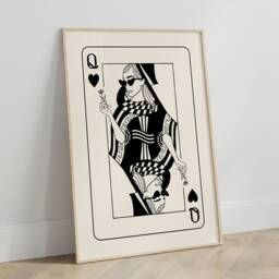 Queen Of Hearts Print - Black Line Art Home Decor Lucky Playing Card Bedroom Wall Cute Retro Poster Friend Gift Unframed - thumbnail 2