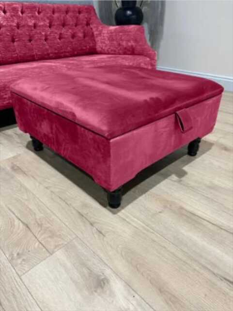 Red Velvet Storage Ottoman, Handmade Chesterfield Design, UK Made - image 1