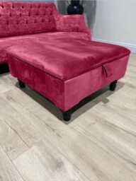 Red Velvet Storage Ottoman, Handmade Chesterfield Design, UK Made - thumbnail 1