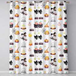 Cute Kawaii Witch Spider Candle Moon Halloween Seamless Pattern Grey Background Readymade Eyelet Ring Top Thermal 100% Blackout Curtains - thumbnail 2