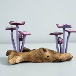 Purple Mushroom Sculpture, Unique Statue, Handicraft, Wood Carving, Magical, Woodland, Bedroom Decoration, Gift For Him, Daughter - thumbnail 4
