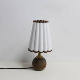 Handmade Scallop Fabric Table Lamp Brown Trim Ceramic Base