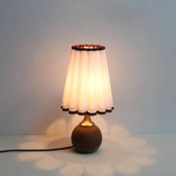 Handmade Scallop Fabric Table Lamp Brown Trim Ceramic Base - thumbnail 4