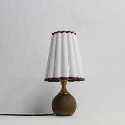 Handmade Scallop Fabric Table Lamp Brown Trim Ceramic Base - thumbnail 3