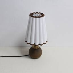 Handmade Scallop Fabric Table Lamp Brown Trim Ceramic Base - thumbnail 2