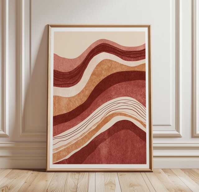 Abstract Terracotta Wave Poster, Mid Century Modern Wall Art, Retro Desert Print - image 1