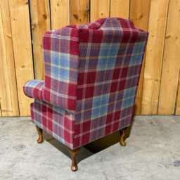 British Handmade Blue Red Check Tartan Fabric Chesterfield Wing Fireside Chair - thumbnail 3